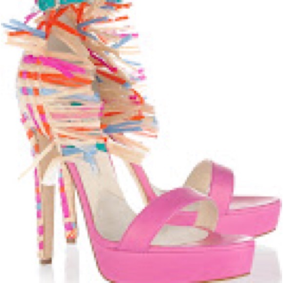 Brian Atwood Mojito Leather and Raffia Woven High Heel Shoes size 36.5 - Picture 4 of 16